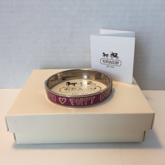 🐎🌸🖤COACH Silver/Pink Poppy Bangle🖤🌸🐎 - Picture 1 of 4